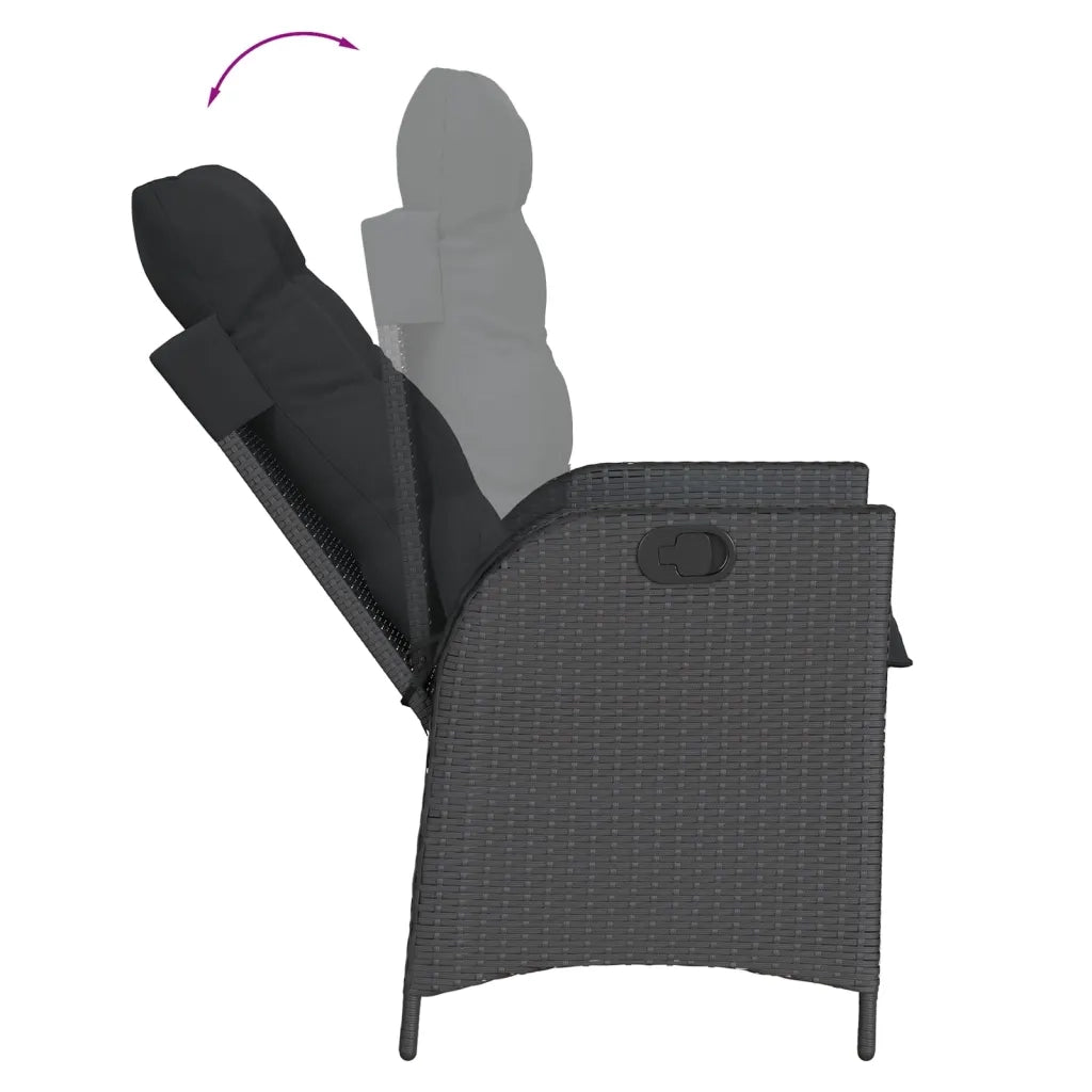 Set da Pranzo da Giardino 9 pz con Cuscini Nero in Polyrattan