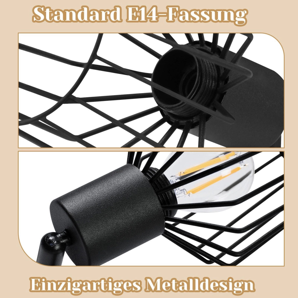 ZMH Faretto da soffitto LED neri 6 fiamme E14 orientabili 350° industriali dimmerabili