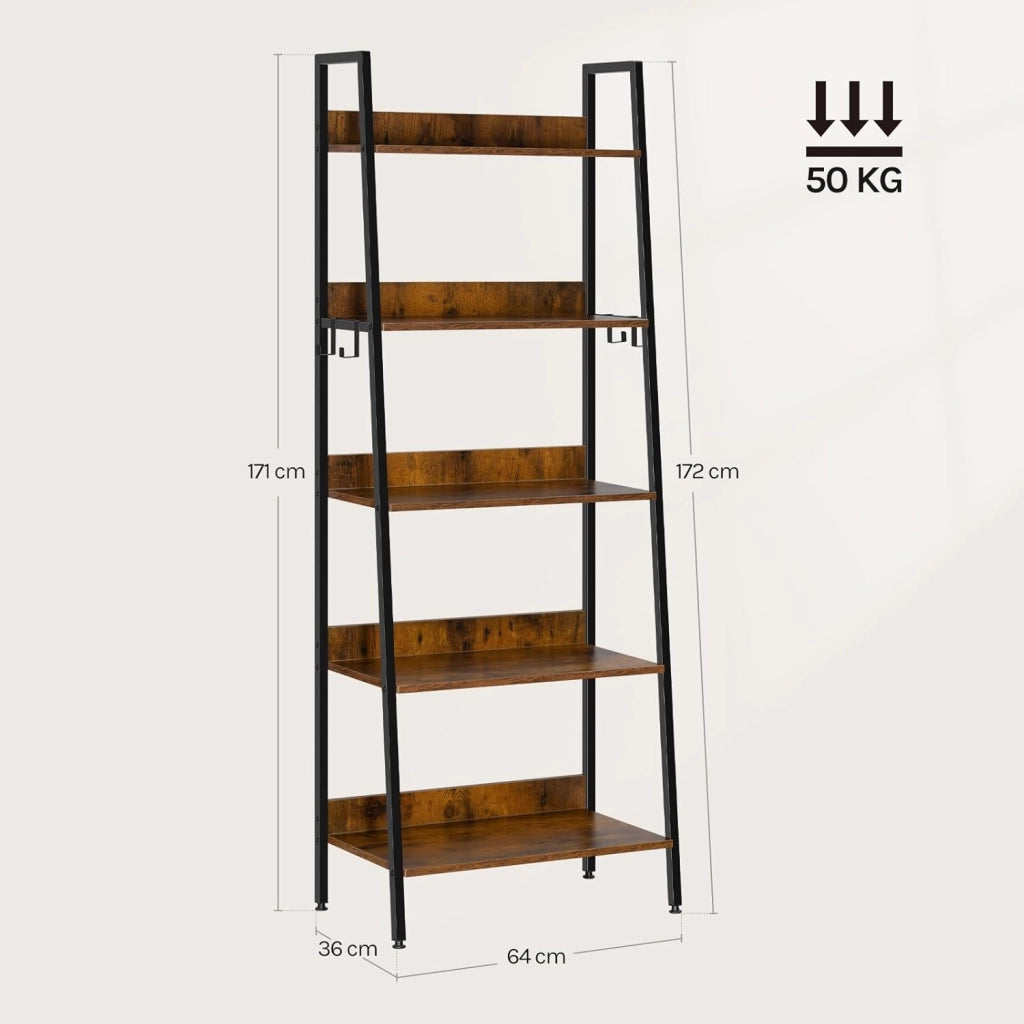 Libreria Metallica 5 Livelli, Scaffale Verticale Salvaspazio per Studio, Soggiorno e Cucina, 36x64x171 cm, Legno Vintage + Nero