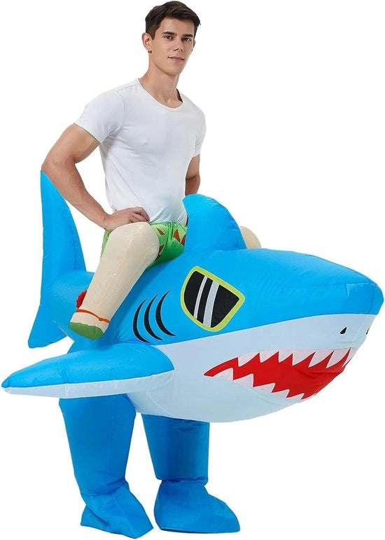 Costume da Halloween per adulti in forma di squalo gonfiabile, abito da cavalcare squalo