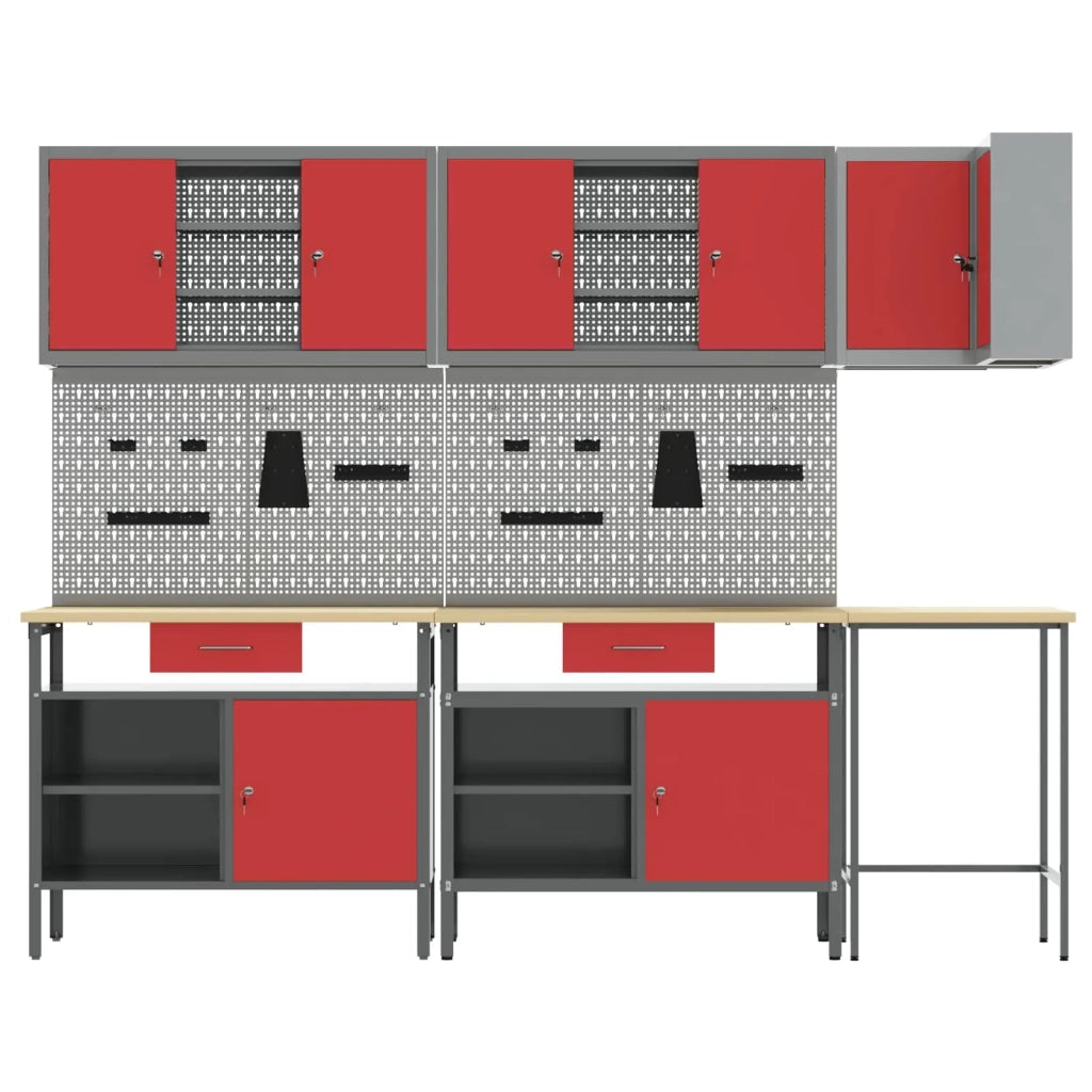 Set di mobili da lavoro con cassetto 10 pcs Rosso e Grigio 3321521