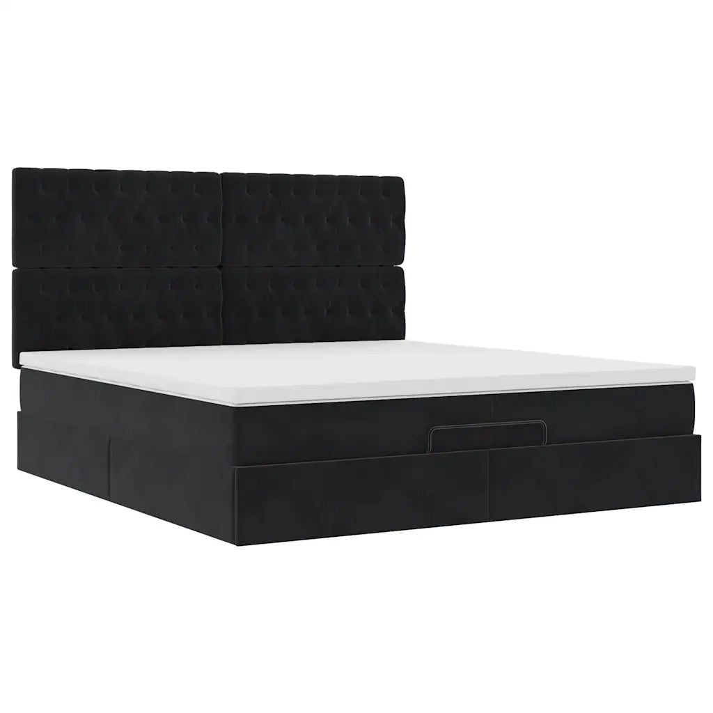 vidaXL Struttura Letto Pouf con Materassi Nero 200x200 cm Velluto