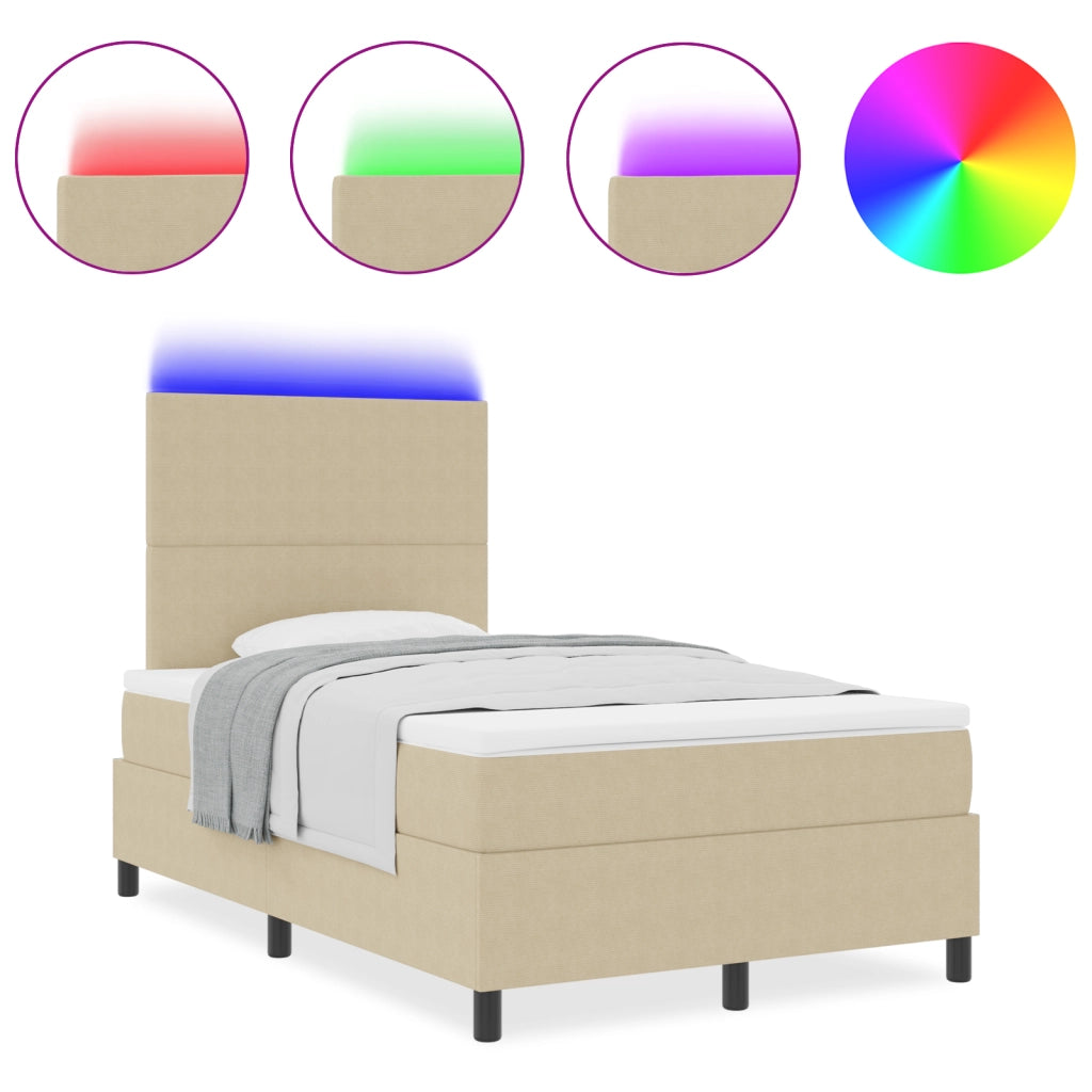 Letto Box Spring di con Materasso e Luce LED Verde Grigio Piccolo Doppio Tessuto Corduroy