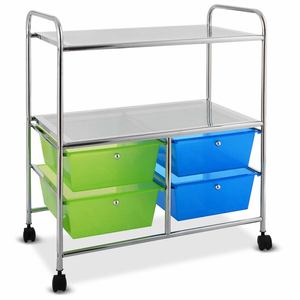 Carrello multiuso con ruote-Carrello con 4 cassettiere e 2 piani per cucina bagno 58,5x37x75cm Scaffale per Cucina