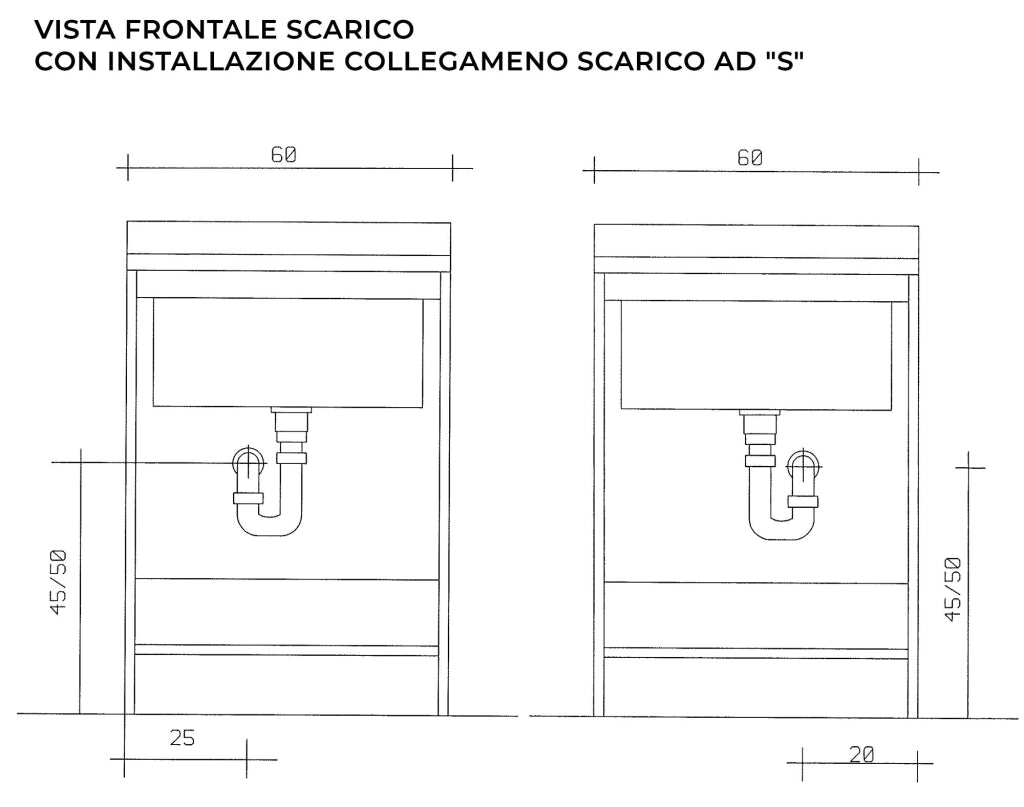 Mobile Lavatoio 60x50x85cm 2 Ante Asse in Legno Montegrappa Marella Bianco