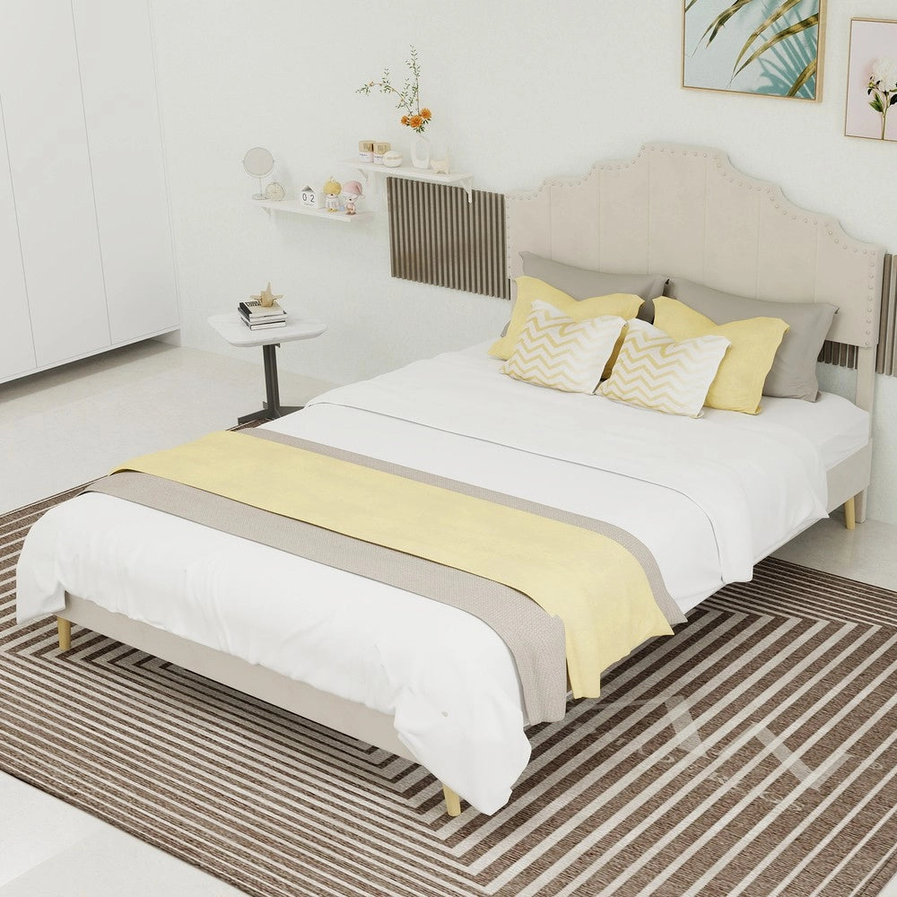 Letto imbottito con testiera ¨C Minimal ¨C beige velluto 140x200 cm