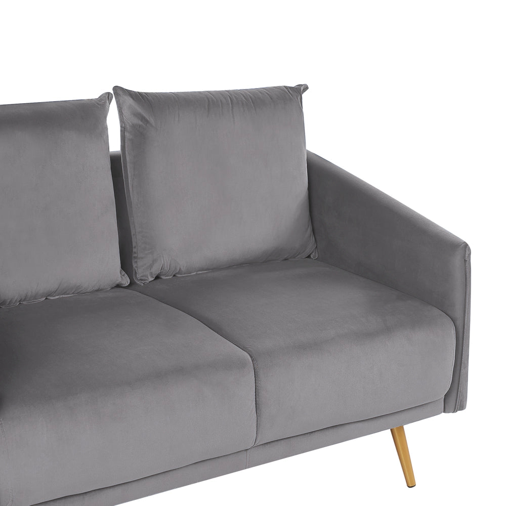 Divano Velluto Grigio 2 Posti Schienale Imbottito Gambe In Metallo Dorato Retrò Glam