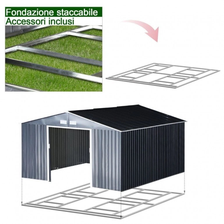 Capanno da Giardino in Metallo Ezooza 340 x 386 x 200 cm in Acciaio Verniciato di colore Grigio