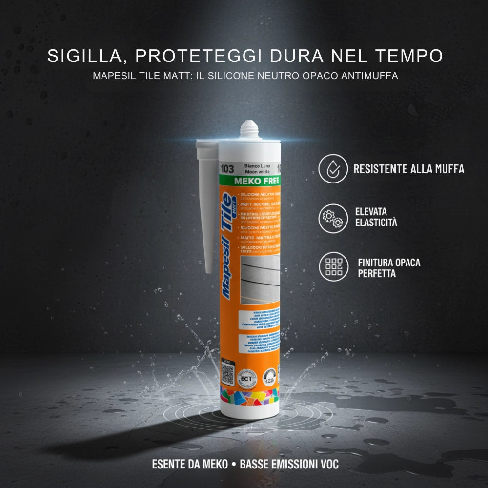 Sigillante siliconico neutro opaco per ceramica resistente alla muffa mapesil tile matt 300 ml *** colore- grigio cem...
