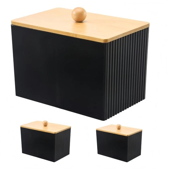 Organizzatore per la camera da bagno 2 gruppi - Supporto per stecche di carta igienica - Dispensatore per dischi di carta igienica - Cassetto di archiviazione con contenitori - Nero - 13,7 x 8,8 x 11,5 cm