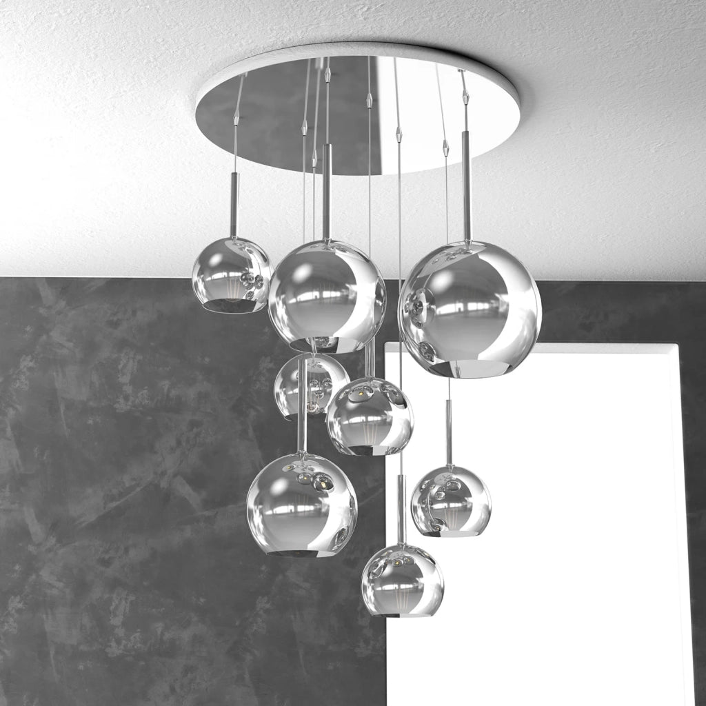 Lampadario Contemporaneo Future Metallo Cromo Vetro Mix 8 Luci E27
