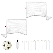 Set 2 Porte Calcio con Rete e Pallone ¨C zephmum ¨C Bianco, Acciaio e Poliestere, 78x46x56 cm