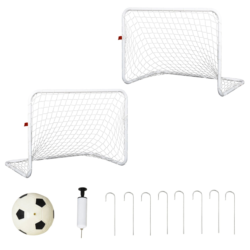 Set 2 Porte Calcio con Rete e Pallone ¨C zephmum ¨C Bianco, Acciaio e Poliestere, 78x46x56 cm
