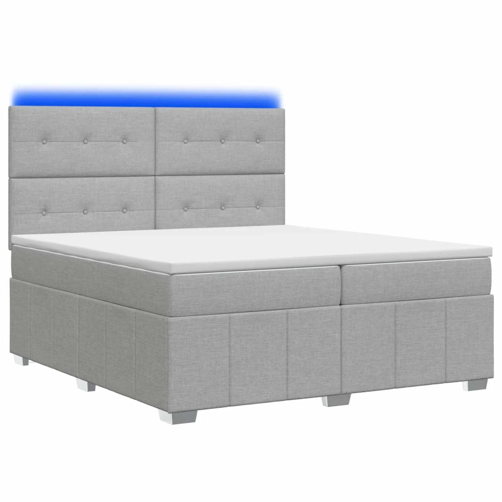 Letto Box Spring LED con Materasso Grigio Chiaro 200 x 200 cm 3455682