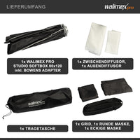 Studio Softbox a ombrello 80x120cm, girevole a 360°, con griglia, maschere, adattatore Bowens, per fotografia di prodotti e persone