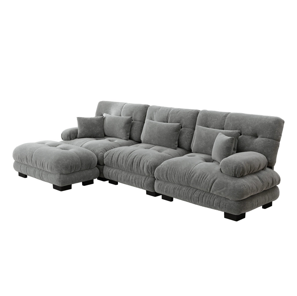 Divano modulare con ottomani mobili in chenille grigio