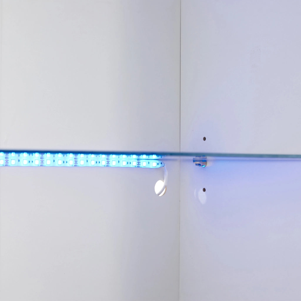 Vetrina LED 100x35x170 cm in MDF bianco con ripiani e vetro temperato