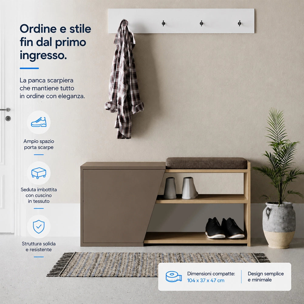 Panca Scarpiera Ingresso Casa 2 Ripiani Porta Scarpe con Anta e Cuscino Moka