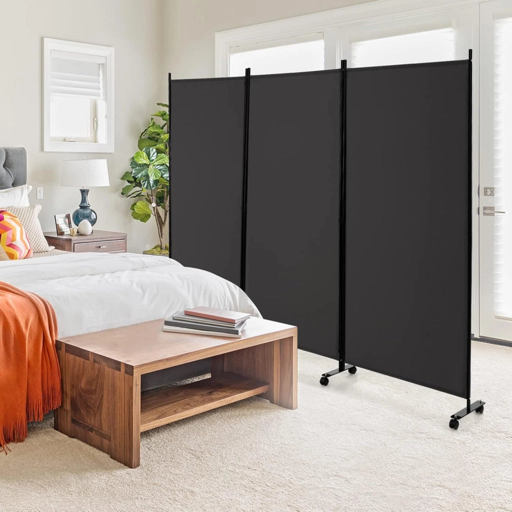 Divisorio Paravento con Ruote 3 pezzi, Divisorio da Parete in Ferro, Protezione Privata per Camera da Letto, Ufficio, 260 x 180 cm, 5 Colori (Grigio)