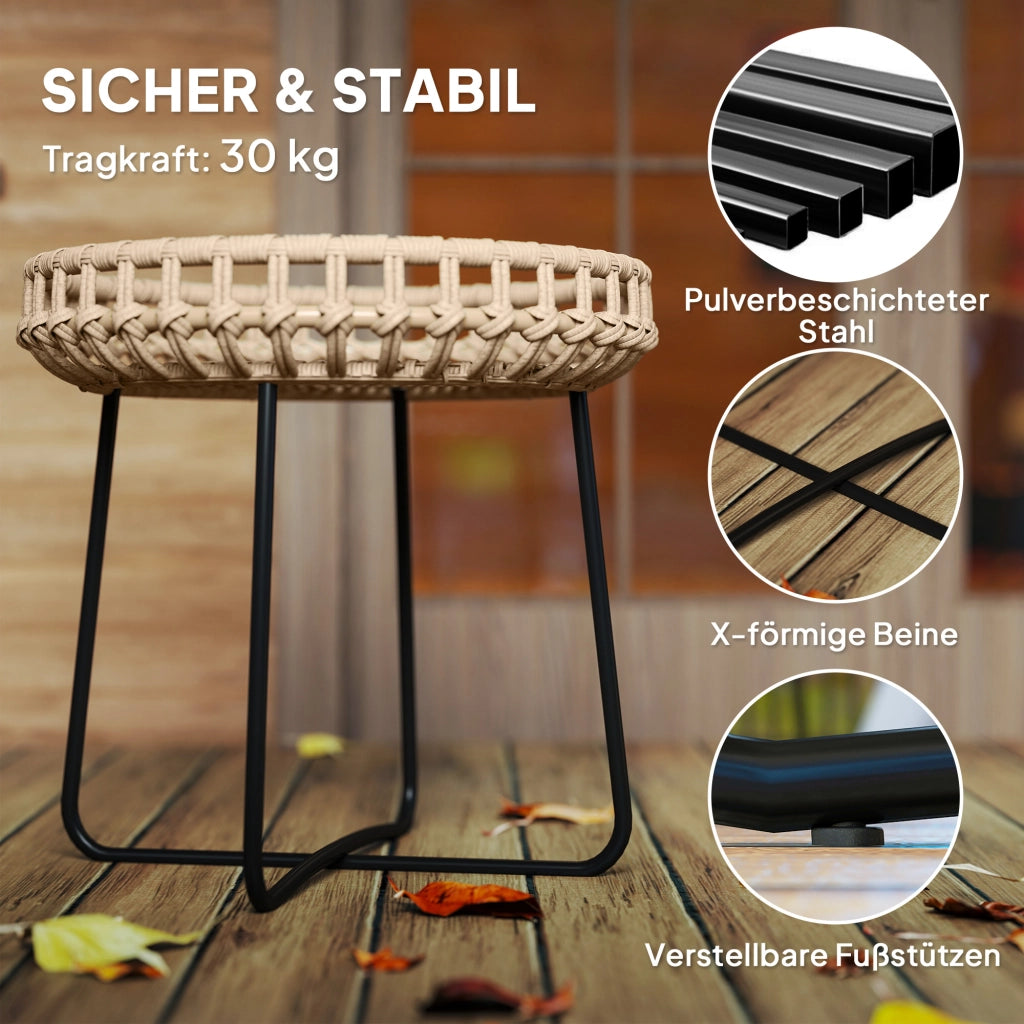 Set di 2 tavolini laterali in polietilene da raten 60/41 cm con cuscinetti regolabili a gambe a X marrone