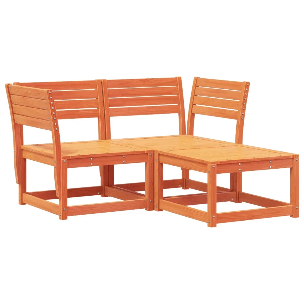Set Divani da Giardino 3 pz Marrone Cera Legno Massello Pino 3216987
