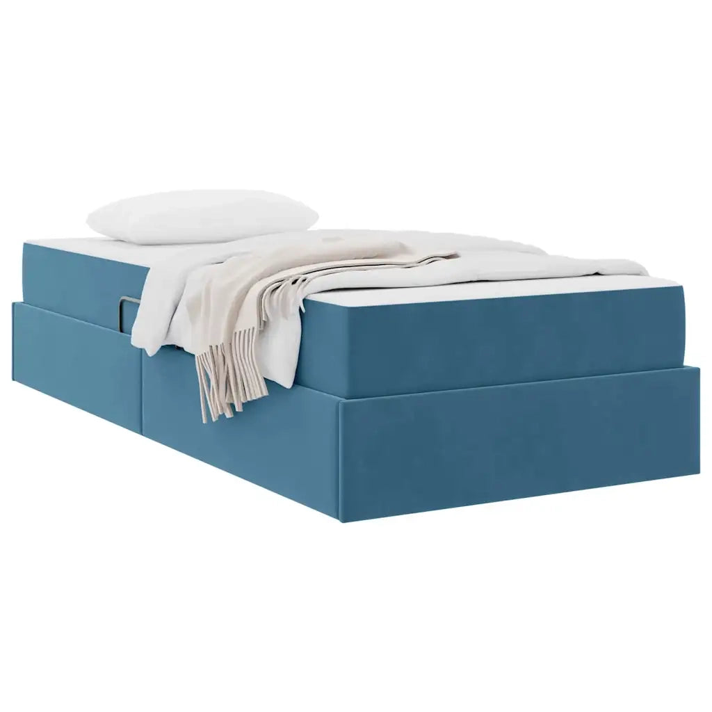 Letto con contenitore e materasso Blu Scuro 90 x 190 cm Velluto