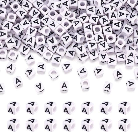 Alfabeto Acrilico in Cordoncino 6mm - 50g/300 pezzi - Bianco - Per Creazioni di Gioielli