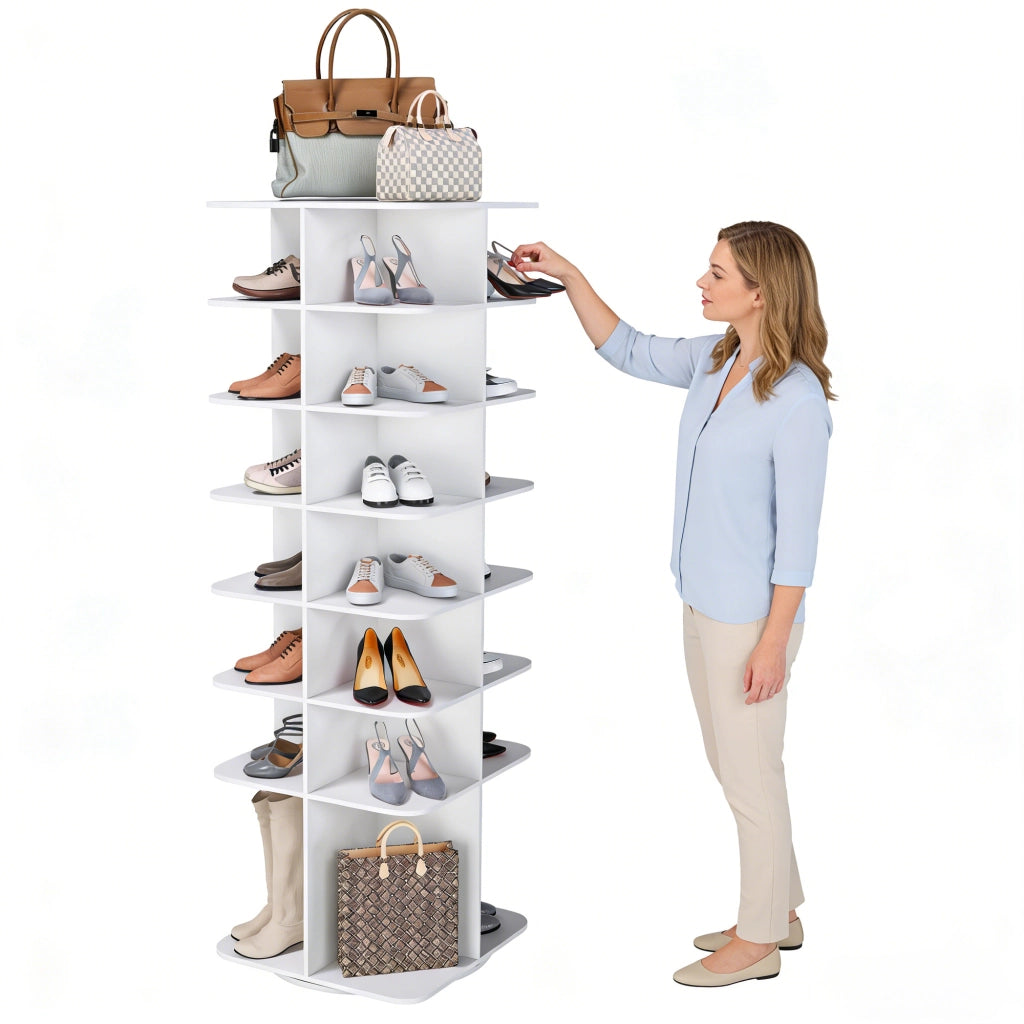 Scarpiera Girevole 360¡ã a Torre 7 Ripiani per 28 Paia ¨C MINIMAL ¨C Bianco
