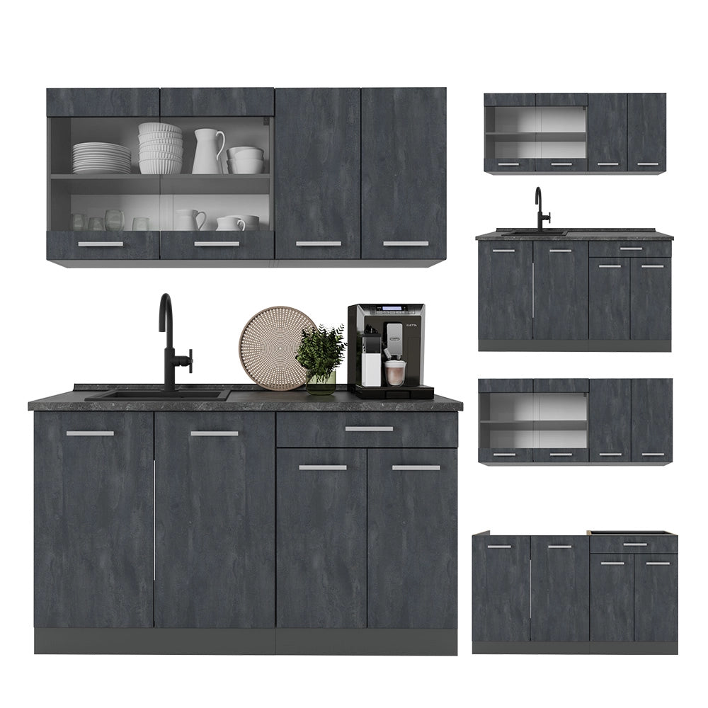 Vicco Cucina monoblocco Calcestruzzo nero/antracite 140 cm PL Marmo