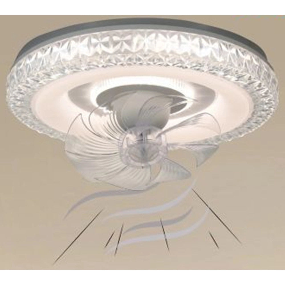 Trade Shop - Plafoniera Soffitto Tonda Cristalli Ventola Lampada Ventilatore Luce 3200k-6500k 33238 -
