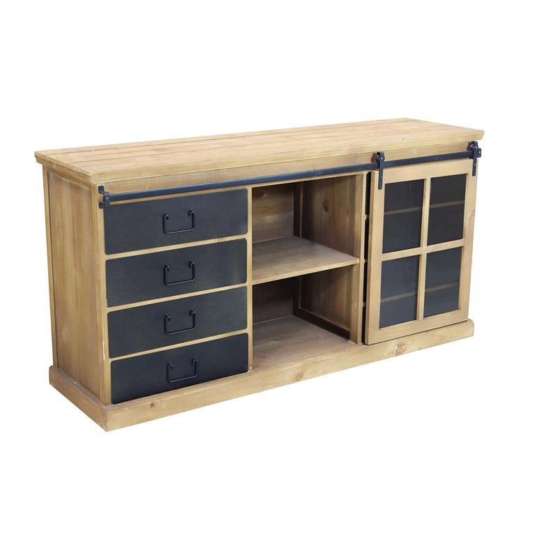 MOBILE CORDELL CON VETRINA A SCORRIMENTO E 6 CASSETTI ANTRACITE E LEGNO OKX