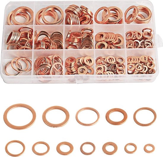 300 pezzi di anello di chiusura in rame a forma di disco, kit di anelli di rame per afdichtring, set di anelli di chiusura in rame (12 misure)
