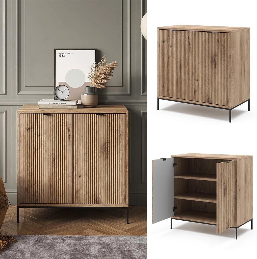 Cassettiere Eliza, Quercia vichinga, 42 x 81.2 cm con 2 porte, Meccanismo push-to-open e superficie facile da pulire