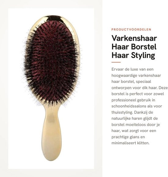 Spazzola per capelli a pelo di maiale - Anticritticità - Adatta per capelli spessi - Per lo styling - Per salone di bellezza - Manico in ABS, comodo da tenere in mano - Spazzola per capelli