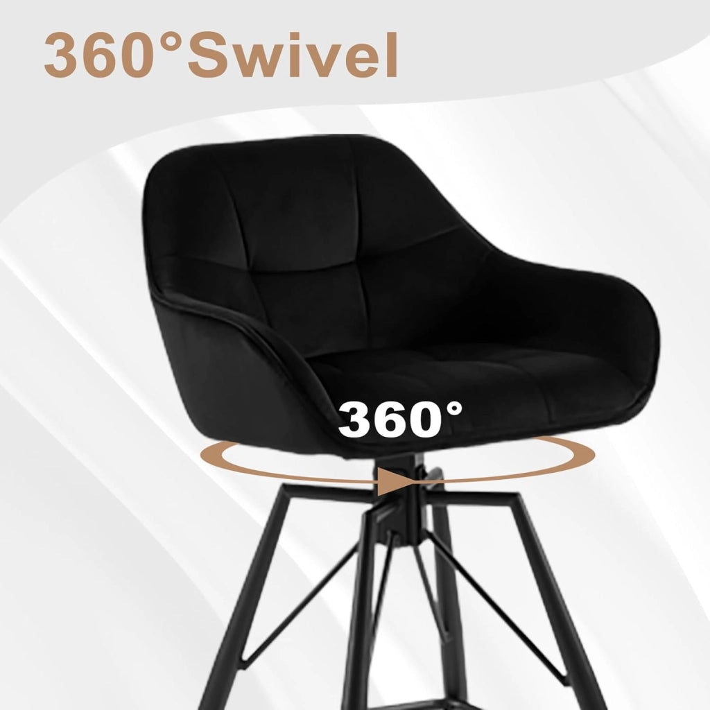 6 Pezzi Sgabello da Bar con Poggiapiedi, Sedia da Cucina con Sedile Girevole, Sgabello Alto con Schienale e Braccioli, Seduta in Velluto e Gambe in Metallo, Nero, BH397sz-6