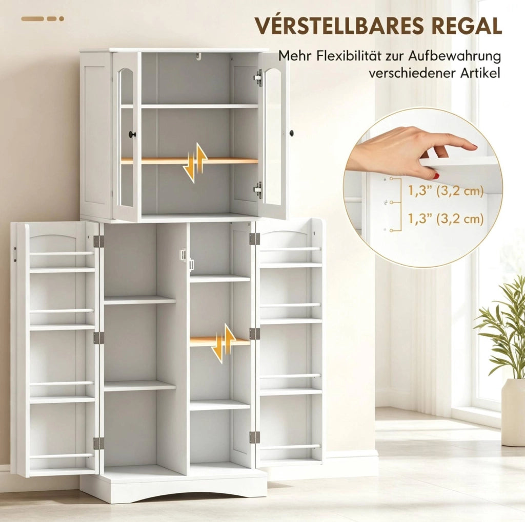 Sideboard elegante bianco con vetrina e ampio spazio contenitivo 60x40x162 cm