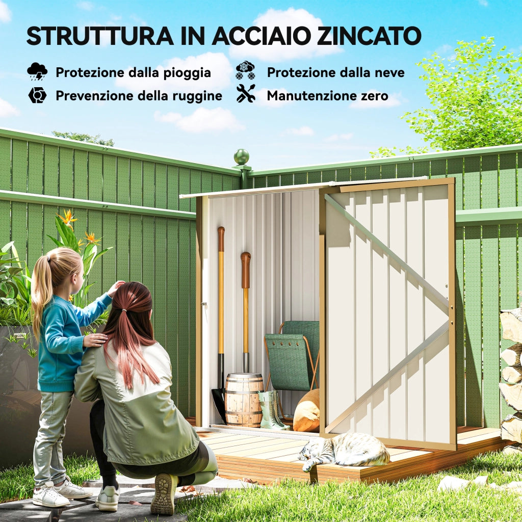 Casetta Box da Giardino Porta Attrezzi 100x104x160 cm con Porta a Battente in Acciaio Galvanizzato Giallo