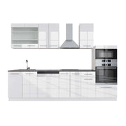 Cucina componibile Fame-Line Bianco lucido/Bianco 300 cm con armadio alto, PL Antracite Vicco