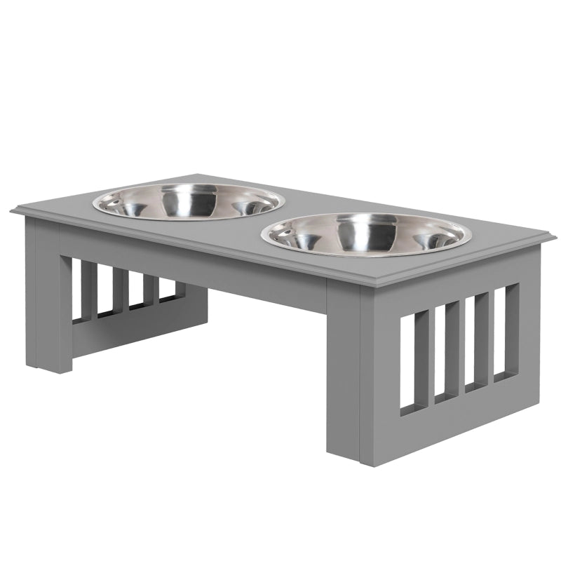 Stazione per cani rialzata con 2 ciotole per acqua e cibo supporto ergonomico in acciaio inox grigio 44 × 24 × 15 cm