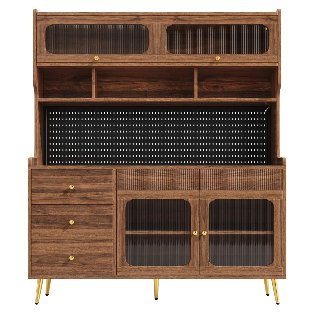 Mobile Alto Multiuso con LED, Cassetto e Ripiani in Vetro ¨C Xylo ¨C Noce, 145x39x171