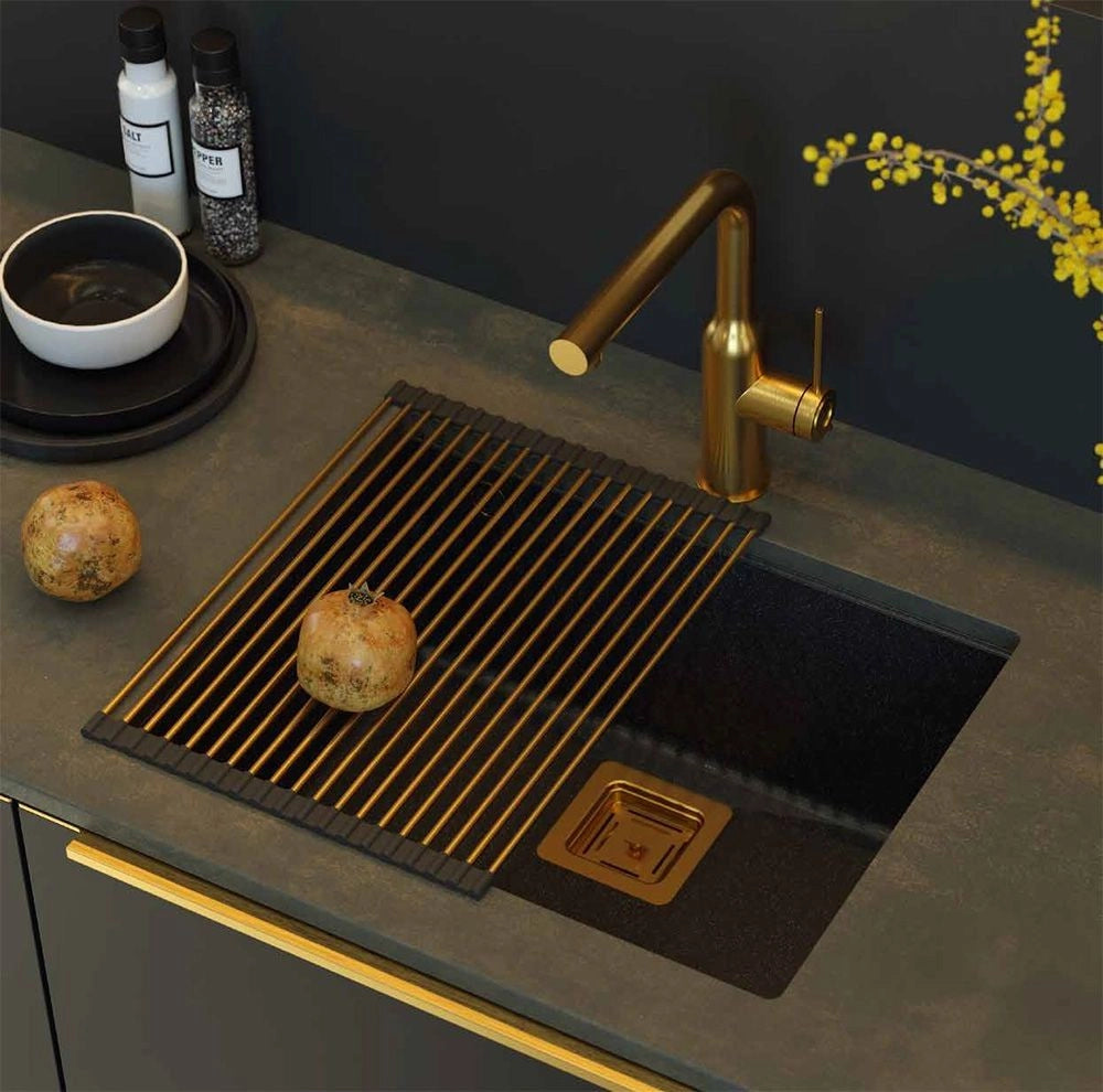 Lavello In Granito David 50 Black Tappo rame spazzolato