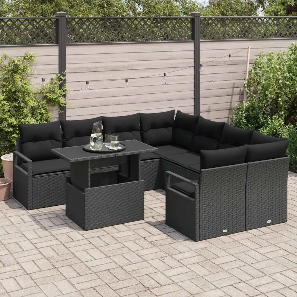 Set Divano da Giardino con cuscino 9 pcs Nero polyrattan 3348799