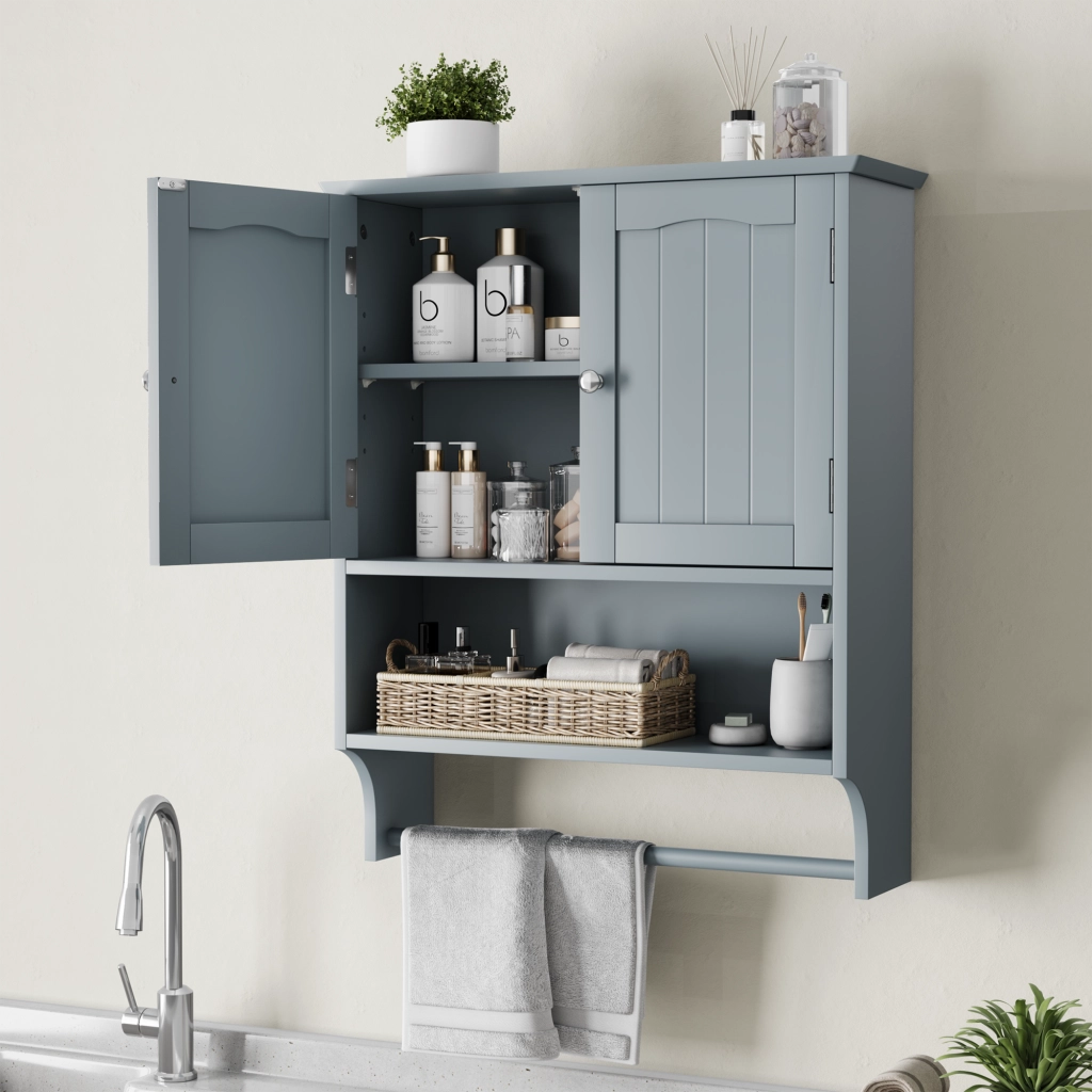 ARMADIO BAGNO DA PARETE 56,8x19x70 cm MDF Grigio Chiaro con portasciugamani