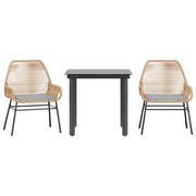 Set da Pranzo da Giardino 3pz | Set Salotto da Giardino con Cuscini Polyrattan Vetro
