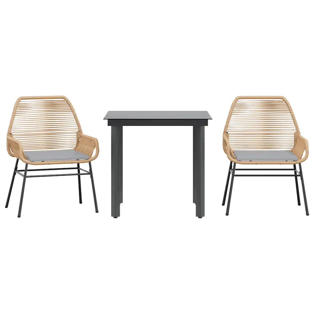Set da Pranzo da Giardino 3pz | Set Salotto da Giardino con Cuscini Polyrattan Vetro