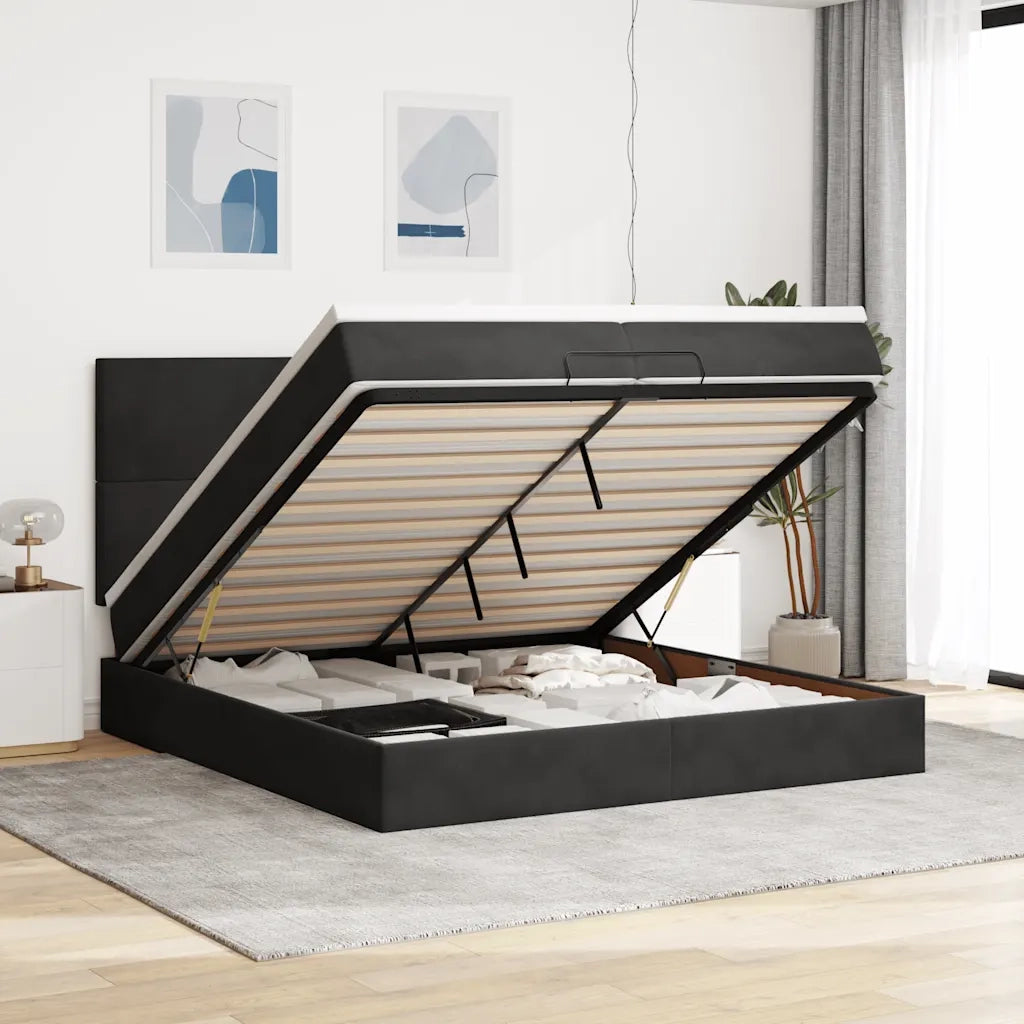 Struttura Letto Pouf con Materassi Nero 200x200 cm Velluto 3314272