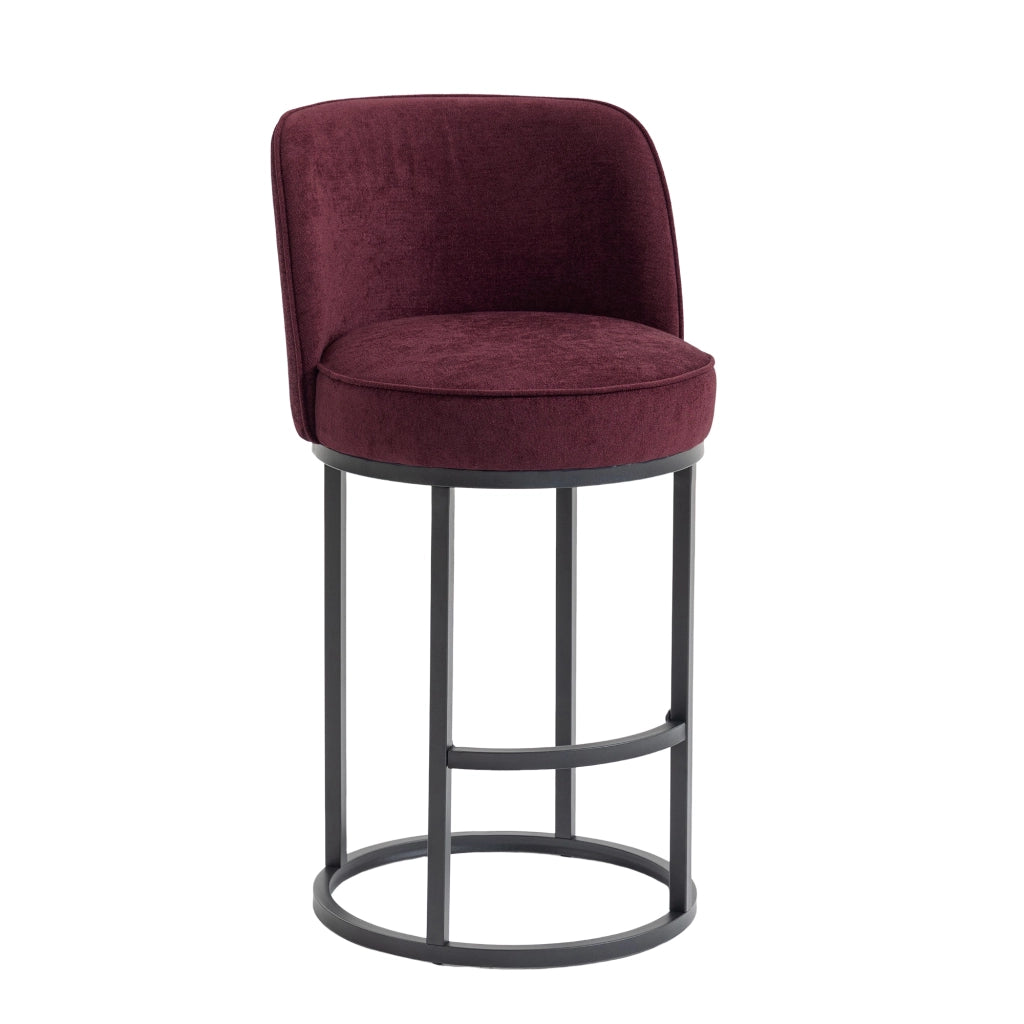 Set di 2 Sgabelli da Bar con Schienale Ergonomico e Poggiapiedi; per Cucina e Bancone; Lino Rosso Vino