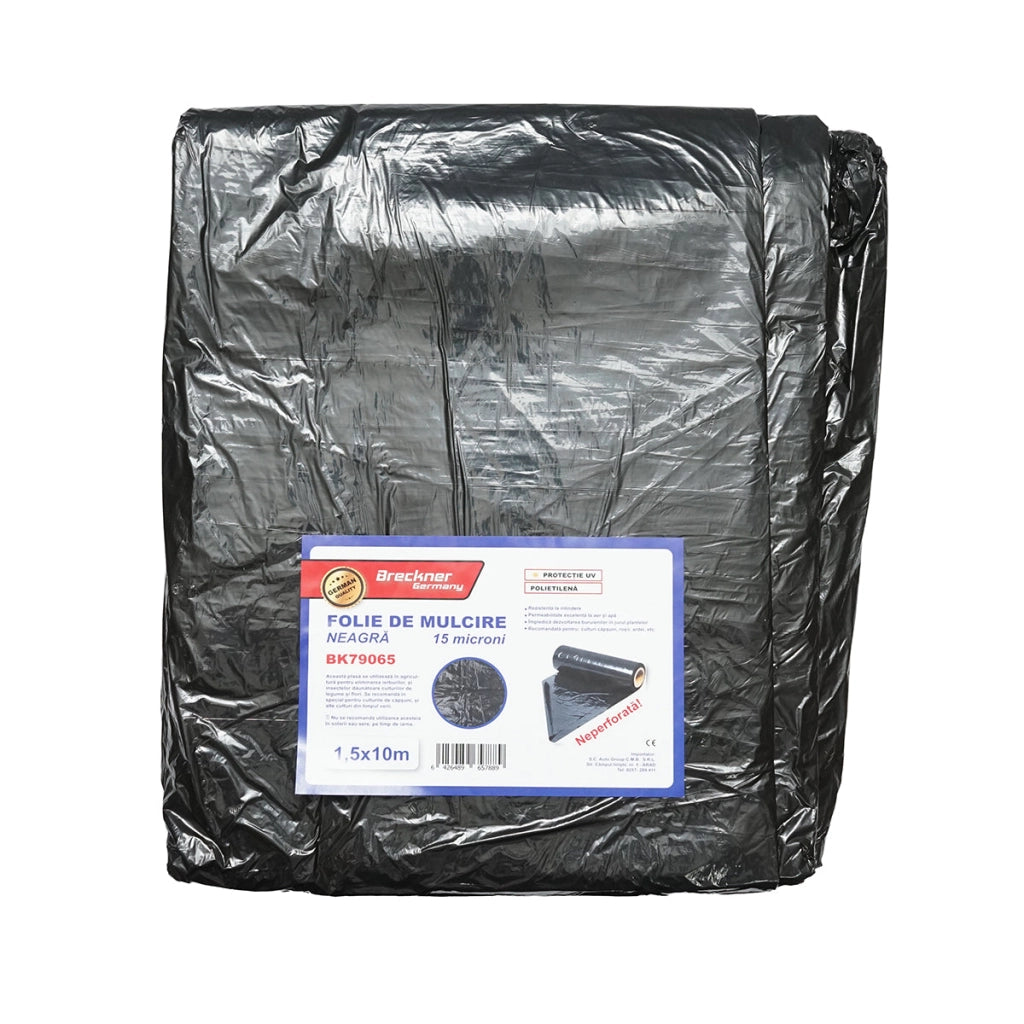 Set 10 pezzi di foglio per pacciamatura, anti-erbacce 1.5x10m, 15 microni, nero non perforato, protezione UV Breckner Germany