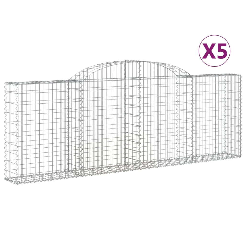 Cestini gabbioni recinzione a gabbia muro di contenimento ad arco 5 pezzi 300 x 30 x 100/120 cm ferro zincato argento 02_0040904