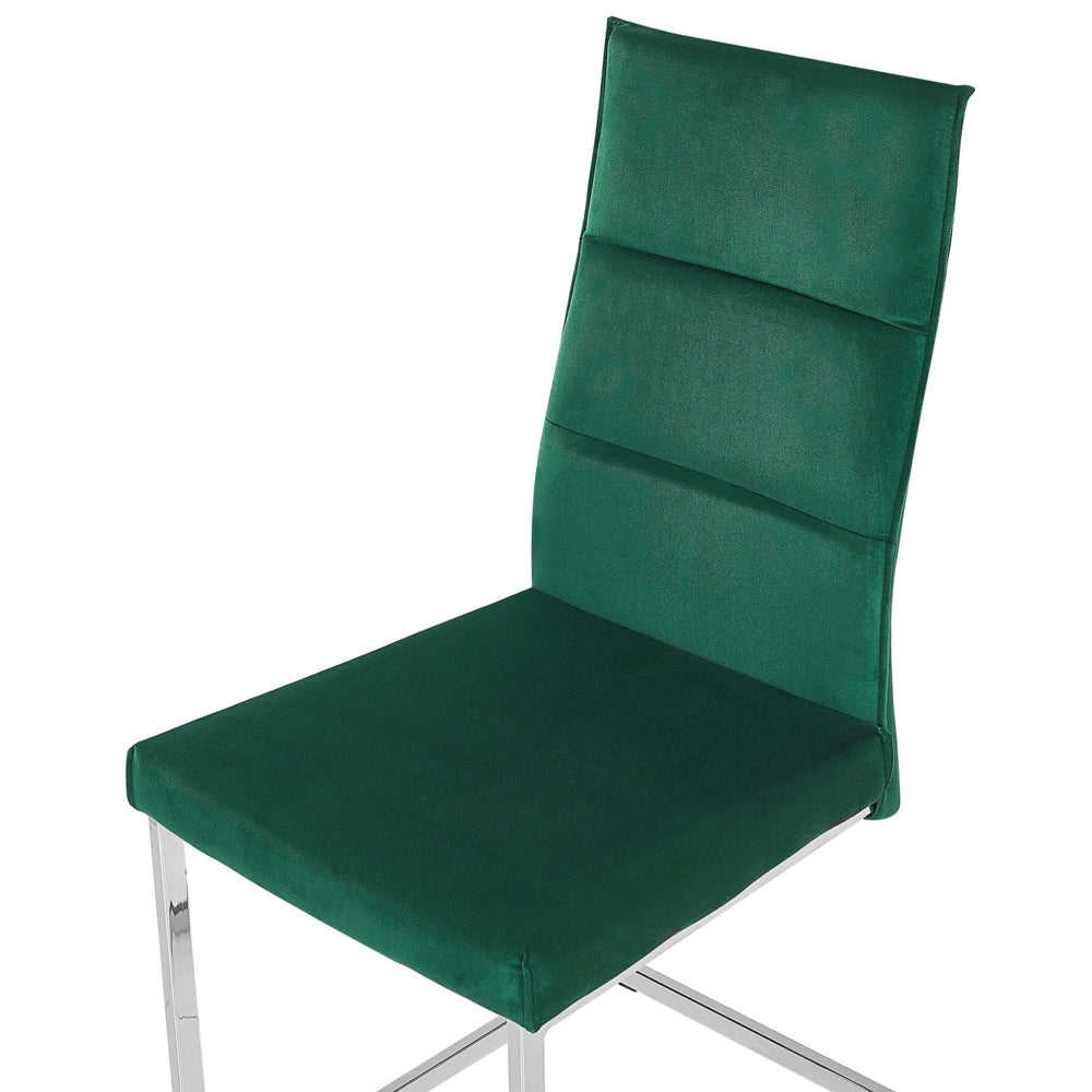 Set di 2 sedie da pranzo imbottite in velluto verde gambe a sbalzo argento senza braccioli design moderno